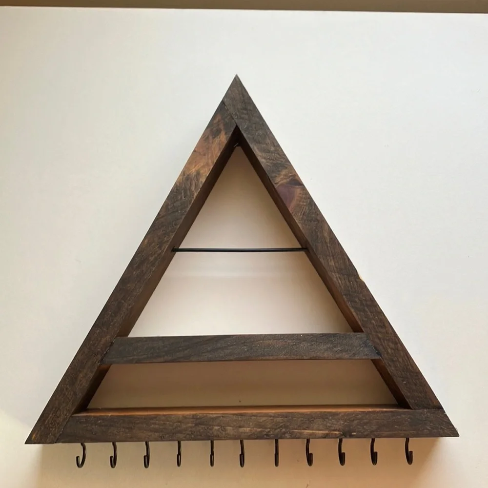 Rustic Triangle Wooden Wall Shelf with Hooks